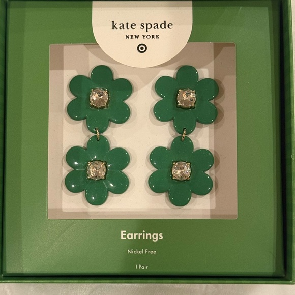 Kate Spade x Target Green Flower Drop Earrings with Crystal Center – NWT - Picture 1 of 4